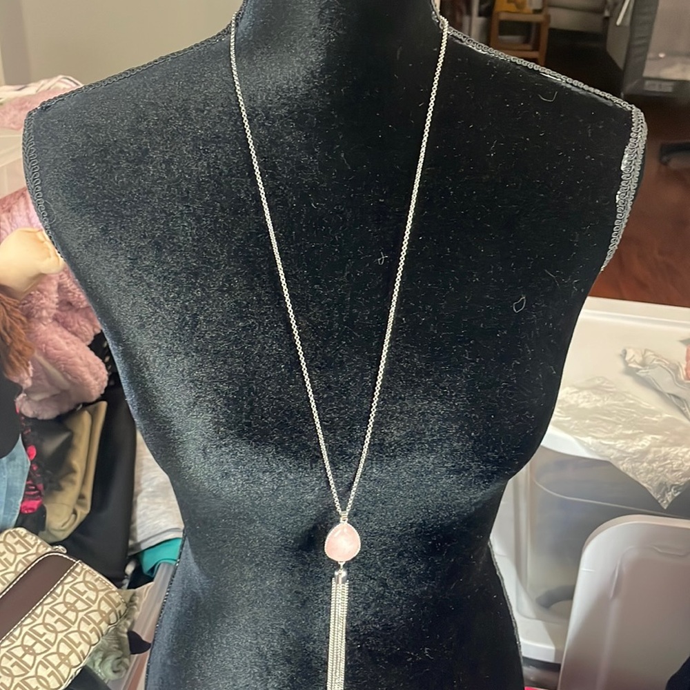 Long Necklace, Bohemian Fringe, Long Fringe Necklace, Layered Necklace, Blush